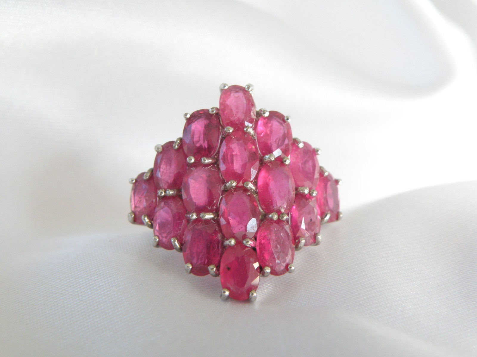 Sterling Silver 925 Natural Niassa Ruby Cluster Large Ring Size 10