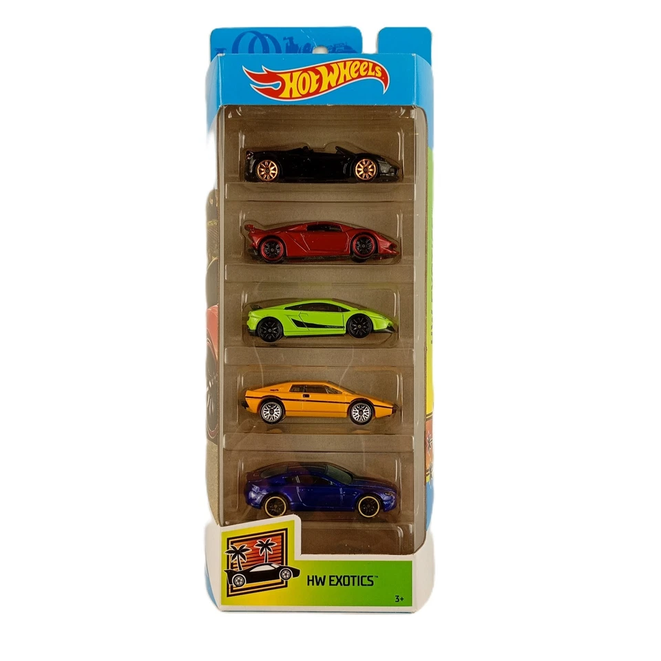 Paquete de 5 Hot Wheels 2019 HW Exotics (Pagani, Lambo (2), Lotus, Aston Martin FYL17 Foto 2 de 4
