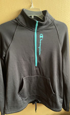WOMEN'S CHAMPION SMALL SWEATSHIRT 3/4 ZIP BLACK POLYESTER