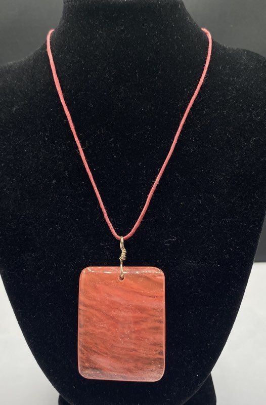 Sterling Silver Red & White Cherry Quartz Pendant Cord Necklace 24.3g