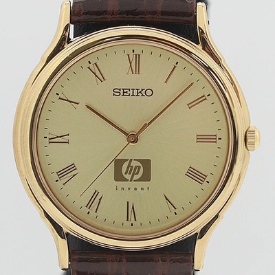 Seiko Hewlett Packard Dual Name Watch 7N01-6910 Gold Dial Men's