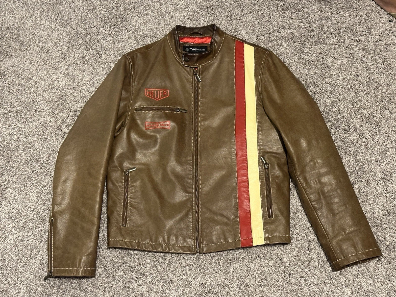 ALEXANDER MCQUEEN Giacca pelle marrone uomo TAG Heuer taglia M Dakota Grand Prix Steve McQueen