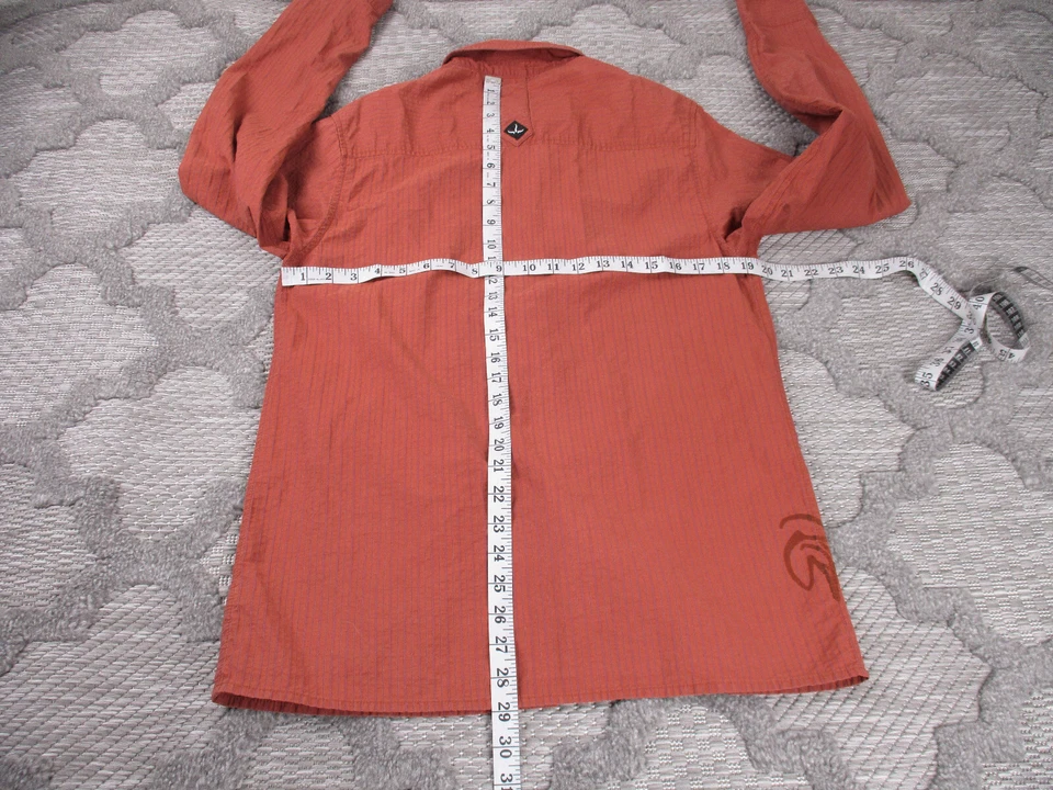 Camisa Prana Para Hombre Mediana Naranja Óxido Algodón Orgánico Abotonada Rayas Manga Larga Foto 4 de 4