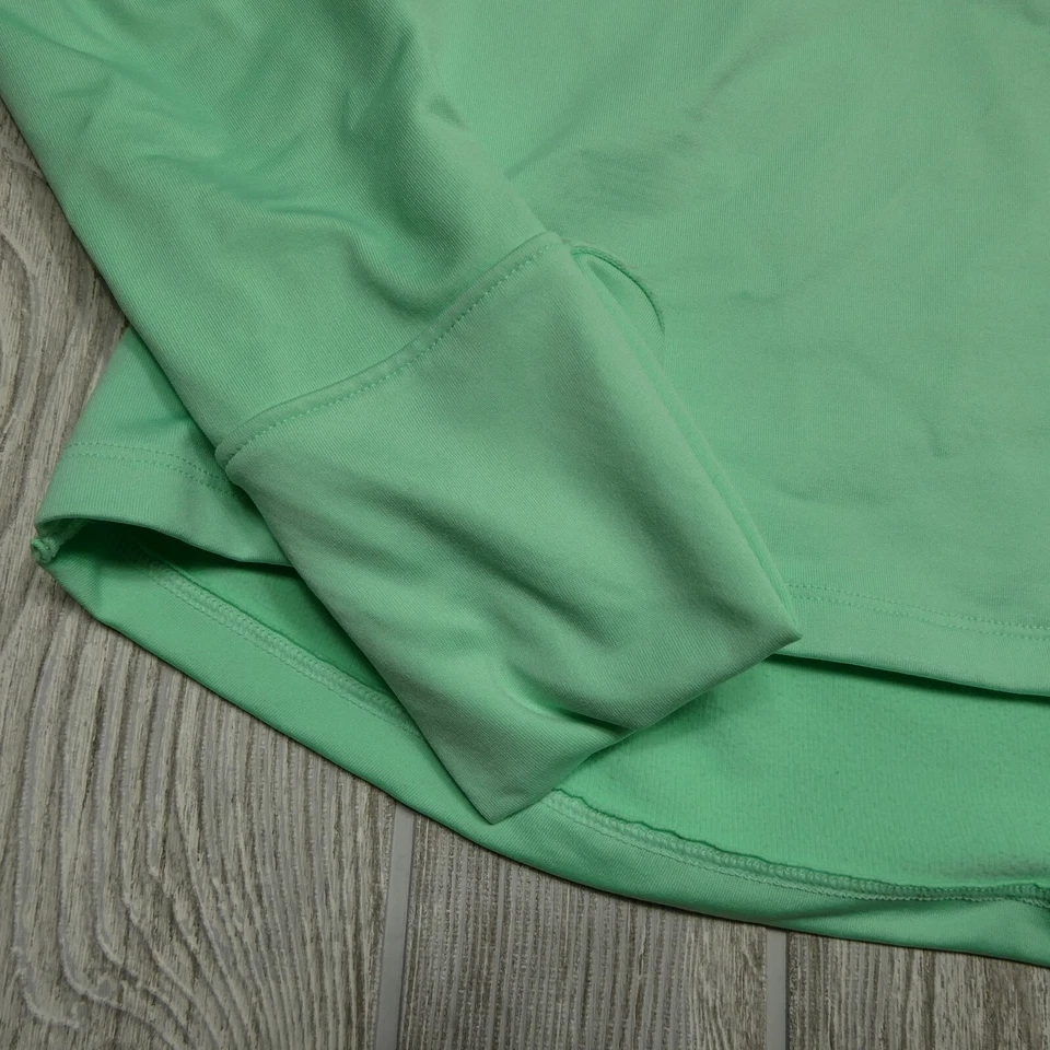 Camiseta de running Under Armour talla pequeña capucha cuello poliéster elástico verde agujeros para el pulgar Foto 2 de 4