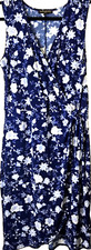Banana Republic Dress Womens M Faux Wrap Blue White Floral Print Stretch Slvless