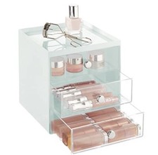 2pack Make Up Organise jewellery Box/Stackable Storage-3 Drawers Mint/Clear