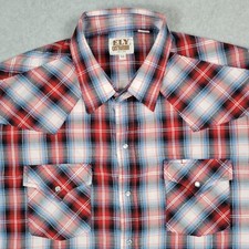 Ely Cattleman Shirt Men XL Red Blue Plaid Western Pearl Snap Rodeo Cowboy Ranch