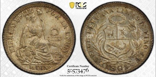 Peru 1903/893 JF 1/2 Dinero PCGS MS66 KM-206.2 ~ A117 - Picture 6 of 7