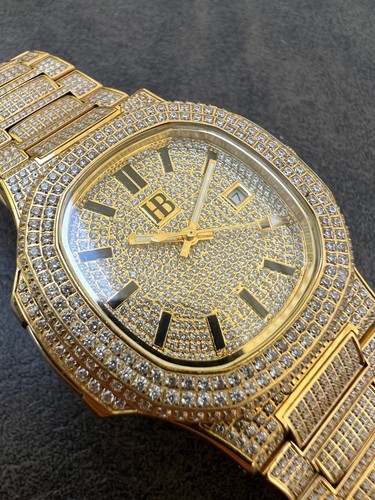 Echte Herrenuhr Fully Iced Gold Over Edelstahl Büste Down Out 41mm Hip Hop - Bild 4 von 12