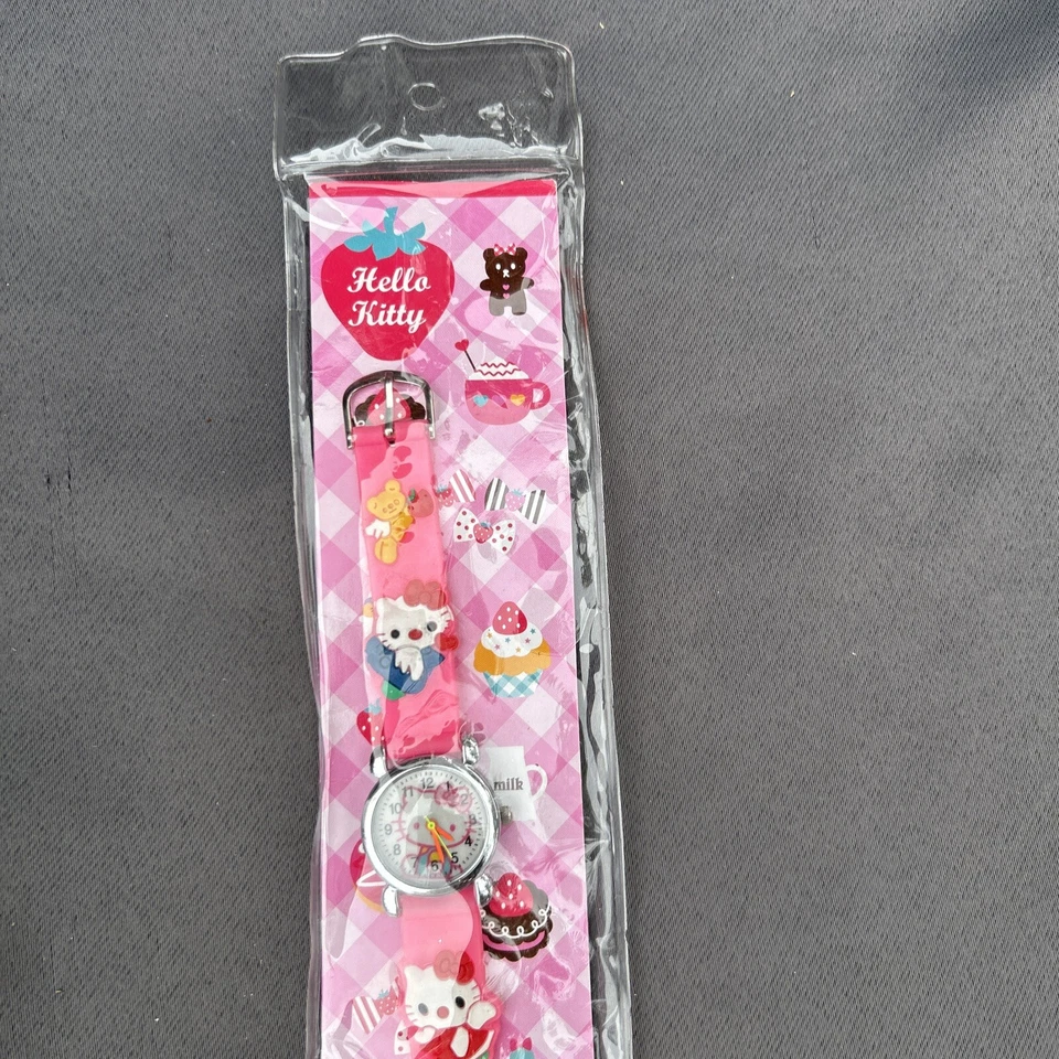 Reloj Hello Kitty Goma Sanrio Rosa Sin Usar NUEVO SIN PROBAR 2012 Vintage 8" Angel Foto 3 de 4