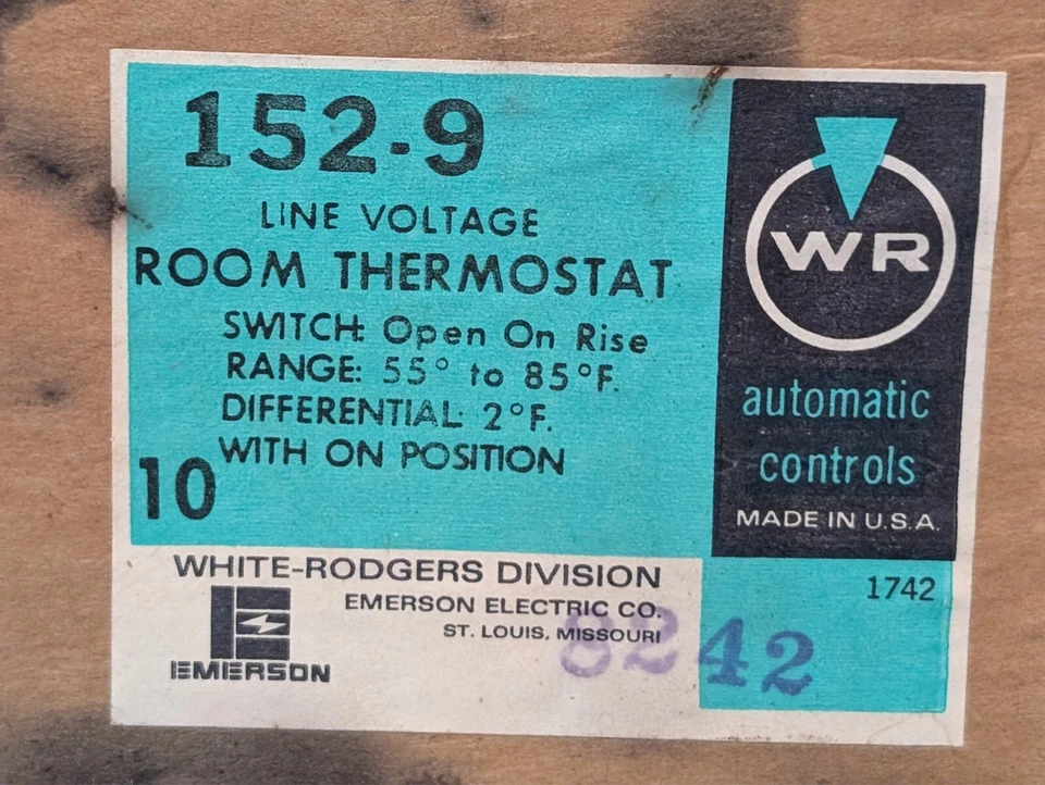 Термостат комнатный Emerson White-Rogers 152-9, линейное напряжение, 55-85 градусов по Фаренгейту, в коробке - Изображение 4 из 4