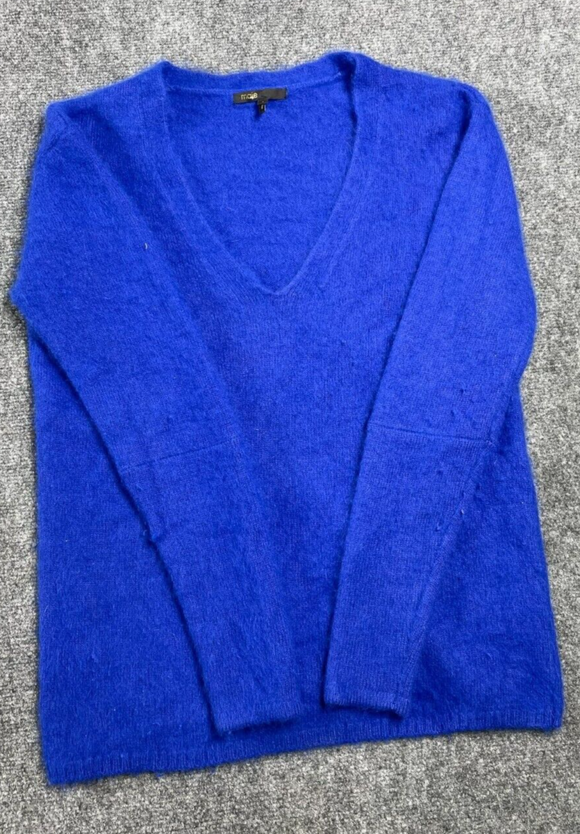 Maje Angora Blend Pullover Women's Sweater Royal Blue Long Sleeve Size S
