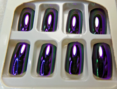 Do-It-Yourself Nails Iridescent Purple Chrome glue on or Tabs Medium Length