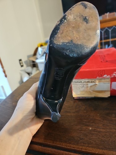 Vintage Charles Jourdan Black Leather Heels Pumps 7.5 AA 7 1/2 Spain - Picture 9 of 16