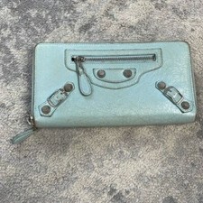 Balenciaga Zip Around Classic Continental Long Wallet Baby Blue Leather