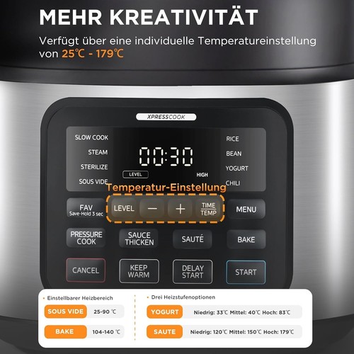 Midea Schnellkochtopf 9-in-1 Multikocher mit 12 Funktionen, 6 L / Reisekocher - Bild 7 von 7