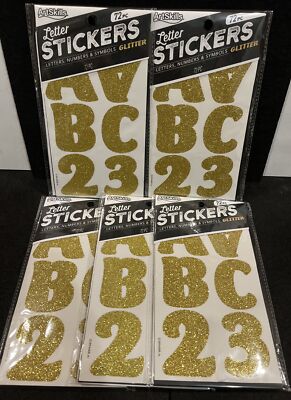 5 Pack! ArtSkills Self-Stick Poster Letters & Numbers 72/Pkg Gold Glitter