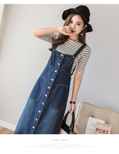 Womens Long Jean Overall Bib Dress 