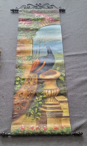 Oil paintingWall Hanging Peacock Vibrant Colors Exc Conf Hangs Downward 35x11.5" - Bild 1 von 4