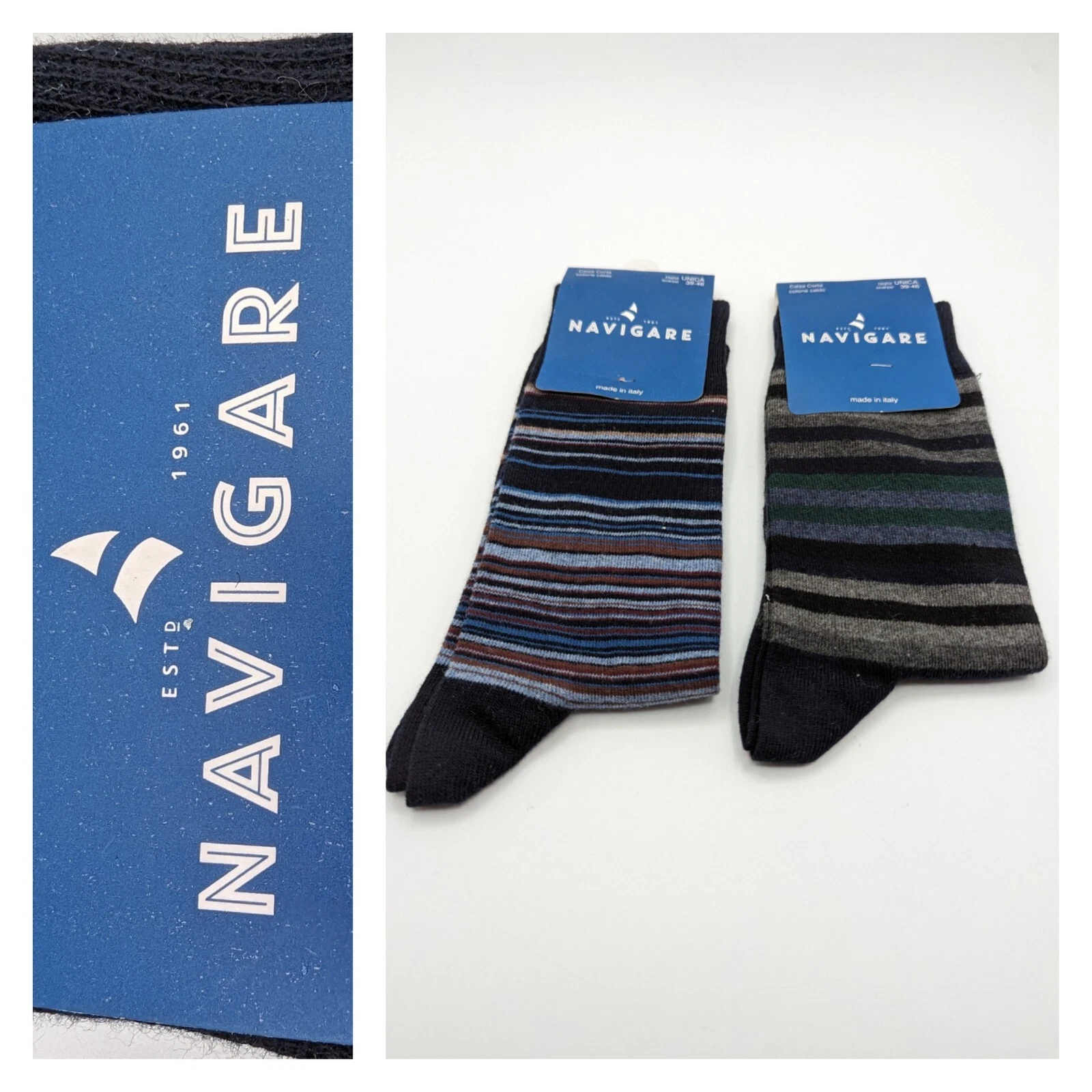 NWT Navigare (Italy) Men's Socks Striped 2 Pair