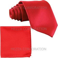 New polyester formal Vesuvio Napoli stripes neck tie hankie set prom party red