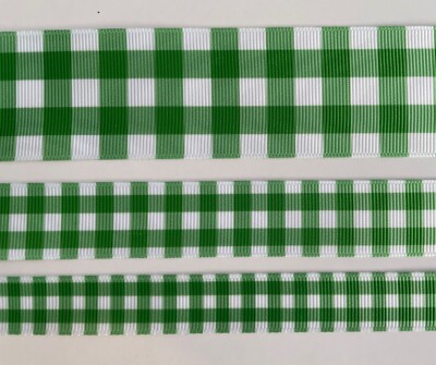 Spring grass green and white  check plaid Grosgrain ribbon  5/8'' 7/8'' 1.5 