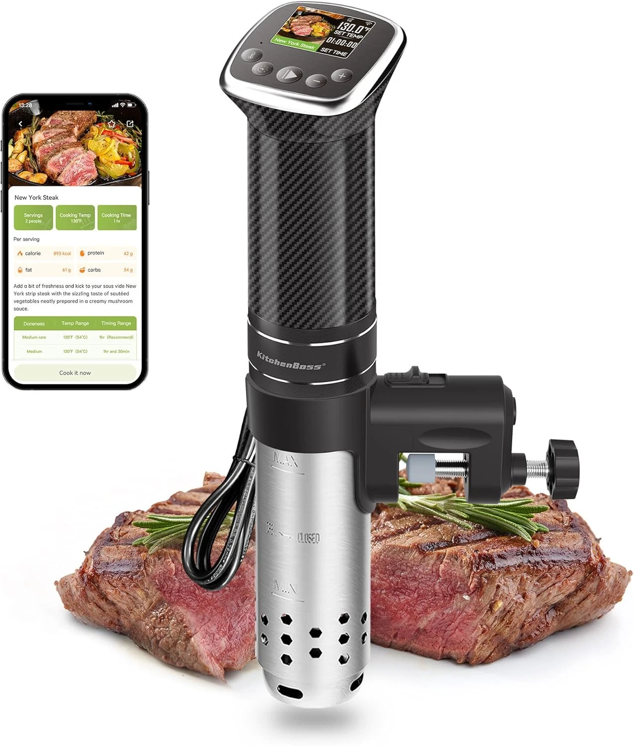 Ultra-Quiet Wifi Sous Vide Cooker with TFT Recipes & Precise Temp Control