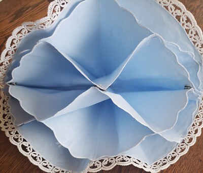 New Embroidered Madeira Linen Hot Roll Basket Liner Bread Cover Bun Warmer Blue