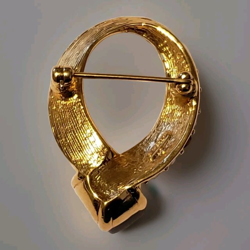 MONET GOLDFARBENE ANSTECKNADEL BROSCHE FUNKELNDER STRASS & ONYX VINTAGE BROSCHE 11/2" x 1" - Bild 6 von 12