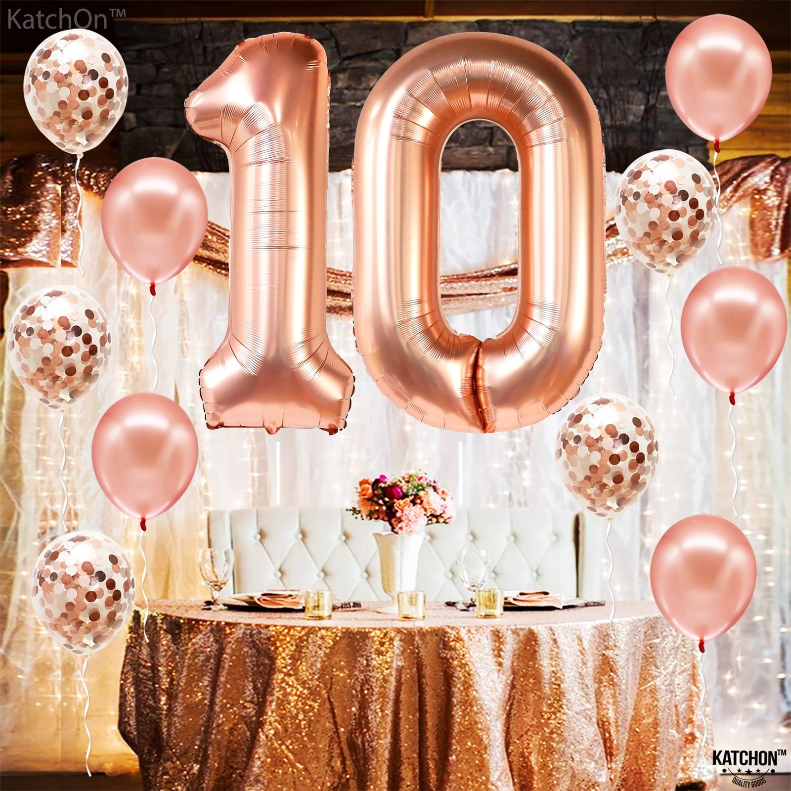KatchOn Giant Rose Gold 10 Balloon Number - 40 Inch Pack of 12 | Rose Gold 10...