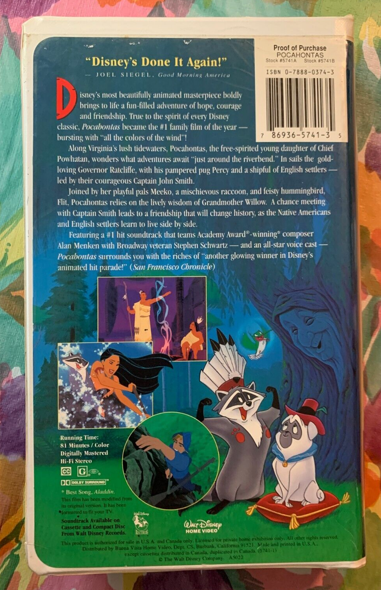 Vintage Walt Disney Masterpiece Pocahontas VHS Video Tape