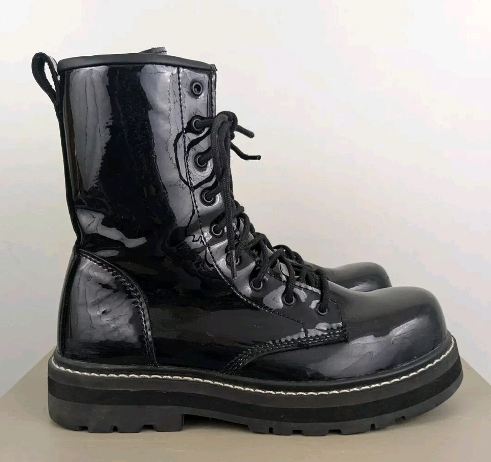 Avenger Fortune Work Boots Patent Combat Womens Sz 9.5 Black Lace Up Grunge Punk - Image 2 of 4