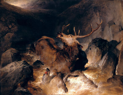 Edwin Henry Landseer Deer and Deer Hounds in a Mountain Torrent 1832 17'' x 22''