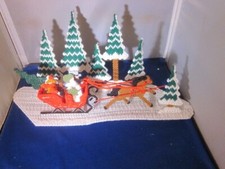 3D Plastic Canvas Village Handmade SANTA SLED TREES DISPLAY 8" TALL 16" x 4