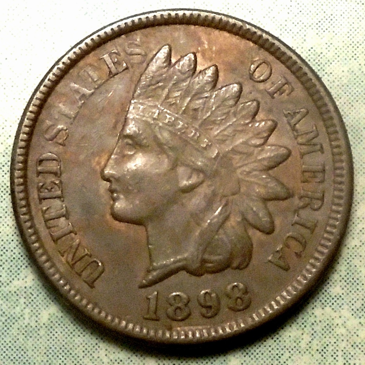 1898 Indian Head Cent AU ABOUT UNCIRCULATED Brown w RED 19th