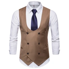 Occident Men's Double-breasted Waistcoat Temperament U-shaped Neck Vest Jacket