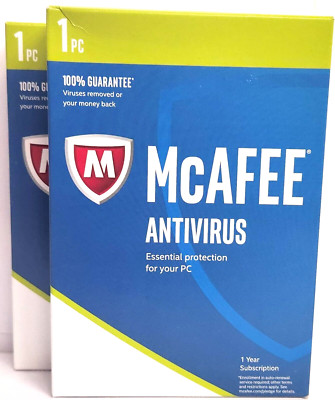 Lot of 2 Brand NEW & SEALED! McAfee Antivirus 2017 1 PC 1 year