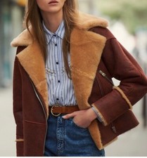 Sandro Zinal Shearling Biker Jacket Size 0/xs