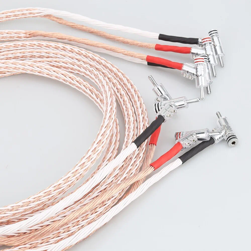 Pair HiFi 7N OCC Copper Audiophile Speaker Cable with Right Angled Banana Plugs - Picture 5 of 6