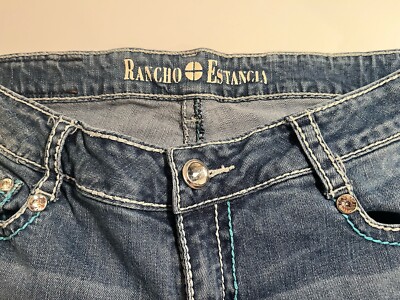 Rancho Estancia Jewelled Whiskered Distressed Embroidered Jeans Size 30