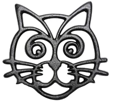 Sungmor Trivets Cast Iron Decorative Rustproof Lovely Black Cat & Teapot Pattern