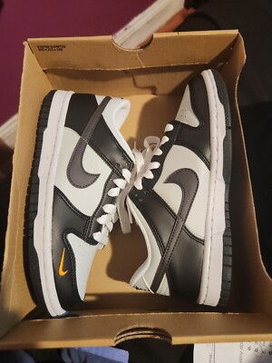 Nike Dunk Low Black Grey Bright Mandarin Mini Swoosh FN7784-001 GS Size 3.5y
