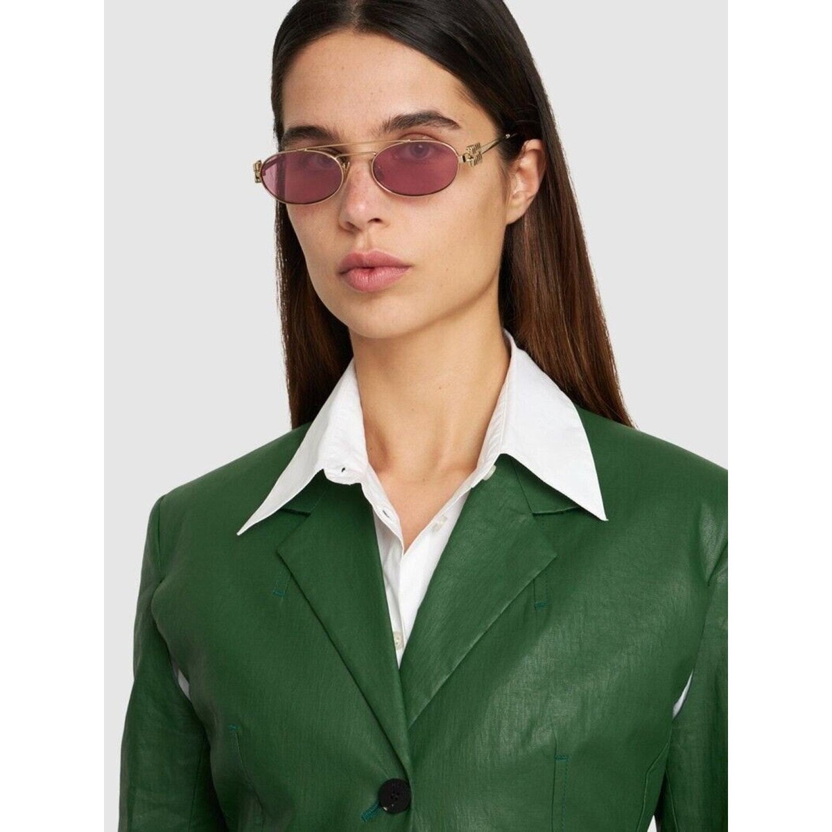 MIU MIU MU 54ZS ZVN50D Gold Pink Lens Oval Women Sunglasses 