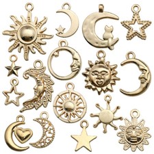 Mixed 16pcs Sun Moon Star Charms – KC Gold Zinc Alloy Pendants for DIY Jewelry