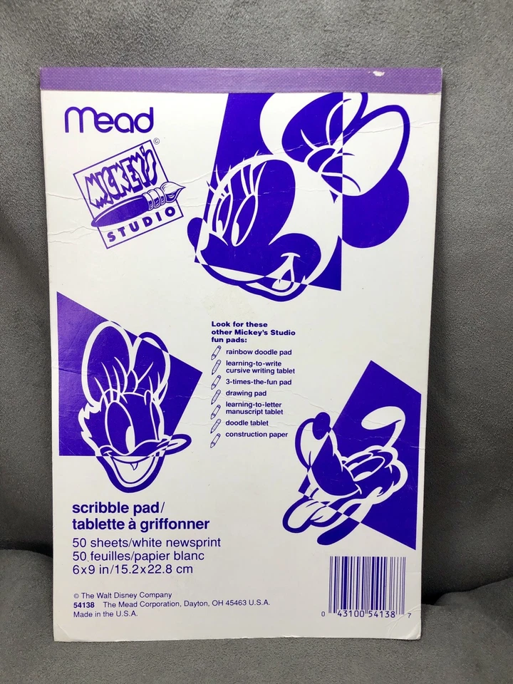 Vintage Mead Mickey's Studio Scribble Pad Walt Disney 90s Pluto Mouse Paper 80s - Image 3 of 4