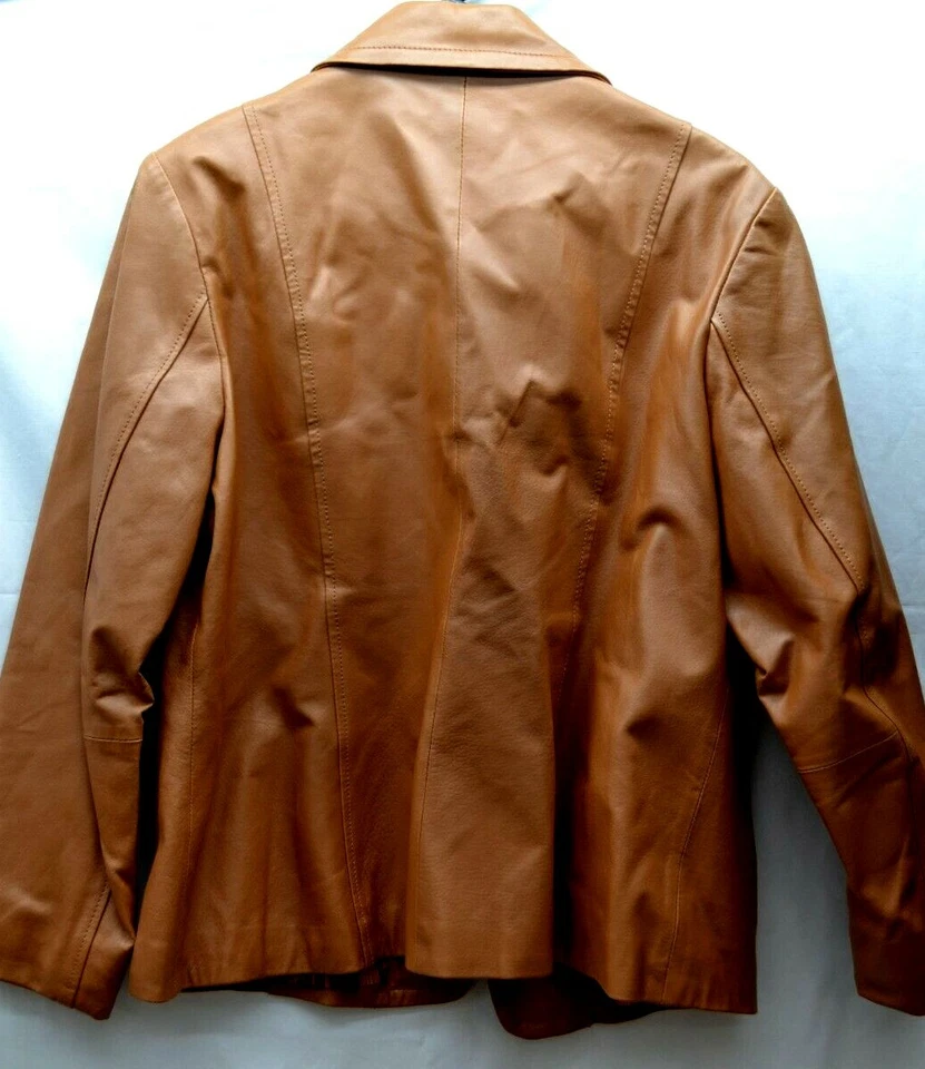 Womens Dialogue Leather Blazer Coat Large Cognac - Image 4 of 4