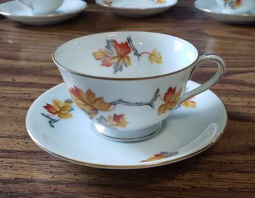 Golden Autumn Footed Cups And Saucers Set By Craftsman China - Picture 2 of 15