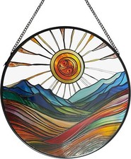 Sun Mountains Stained Glass Window Hanging, 9.8   Sun Catcher