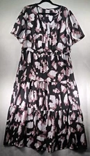 Nic & Zoe Dress Spring Shadow Daydream Womens 1X Feminine Fit-n-Flare Split Neck