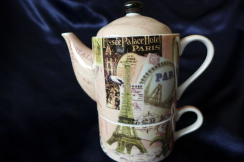 Luxurious Porcelain Tea for One Teapot & Mug Set...Paris...7 unique designs - Afbeelding 1 van 6